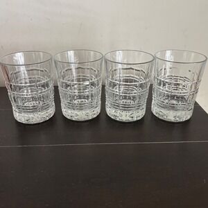 Set of 4 | Clear Glass | Etched Plaid | Double Old-Fashioned Glasses